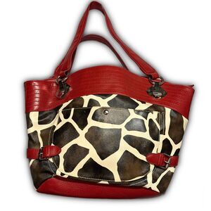 Red Leopard Print Structured Oversized Shoulder Bag